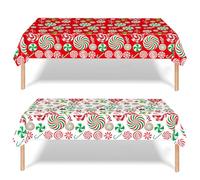 2 Pack Christmas Tablecloths Plastic Rectangle Table Covers,137*274cm Large Red White Lollipop Xmas Tablecloth Christmas Party Table Cloth for Christmas Party,Winter Holiday,Christmas Table Décor