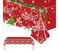 2 Pack Christmas Tablecloths Plastic Rectangle Table Covers,137*274cm Red Merry Christmas Xmas Tablecloth Large Christmas Party Table Cloth for Christmas Party,Winter Holiday,Christmas Table Décor