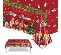 2 Pack Christmas Tablecloths Plastic Rectangle Table Covers,137*274cm Red Nutcracker Xmas Tablecloth Large Christmas Party Table Cloth for Christmas Party,Winter Holiday,Christmas Table Décor