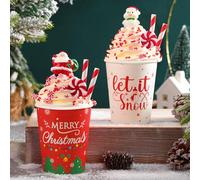 2 Pack Christmas Tiered Tray Decor with Faux Whipped Cream Cups Santa Claus Gingerbread Cup Hot Cocoa Holiday Table Centerpiece for Xmas Shelf Decor (Santa Claus, Red and White)