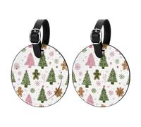 2 Pack Christmas Tree and Gingerbread Round Luggage Tags PU Leather Handbag Tag Labels Travel Accessories Suitcase ID Tag Set Hand Luggage & Handbags