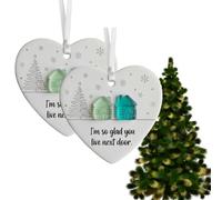 2 Pack Christmas Tree Ceramic Ornament, Printed Ceramic Heart Pendant Decor, White Ceramics Encouragement Gif-t, Heart-Shaped Sea Glass Friendship Decor, Display Keepsake Seasonal Artistic De-cor