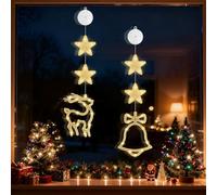 2 Pack Christmas Tree Window Lights - Battery Operated LED Indoor/Outdoor Decorations, 21cm Large Metal Festive Lights for Wall, Window, Door - Warm White (Bell+Reindeer)