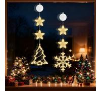 2 Pack Christmas Tree Window Lights - Battery Operated LED Indoor/Outdoor Decorations, 21cm Large Metal Festive Lights for Wall, Window, Door - Warm White (Snowflake+Christmas Tree)