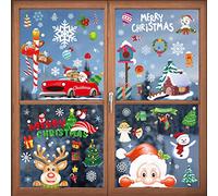 2 Pack Christmas Window Clings - 18 Sheets 354 Pcs Cute 3D Xmas Decorations for Winter Holiday Home Party Santa Reindeer Snowman, Glass Double-Sided Static Window Decals (A-Christmas)