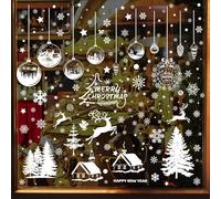 2 Pack Christmas Window Clings - 18 Sheets 392 Pcs Cute 3D Xmas Decorations for Winter Holiday Home Party Santa Reindeer Snowman, Glass Double-Sided Static Window Decals (C-Christmas)