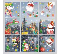 2 Pack Christmas Window Clings - 18 Sheets 482 Pcs Cute 3D Xmas Decorations for Winter Holiday Home Party Santa Reindeer Snowman, Glass Double-Sided Static Window Decals (B-Christmas)