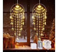 2 Pack Christmas Window Light, 86 LED Christmas Twinkle Curtain Light Remote & Timer, 8 Modes Battery Powered Xmas Fairy Lights, Decorations for Indoor Outdoor Party Room Garden