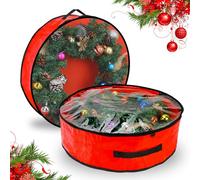 2 Pack Christmas Wreath Storage Container - 30 Inch, Garland Storage, Large Cover, Durable Tarp Material, Dual Zipper Bag for Xmas Holiday, Red