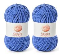 2 Pack Chunky Chenille Yarn for Crocheting, Baby Yarn for Crocheting Soft Blanket, 174.9 yds /7 oz Crochet Yarn, Bulky 5 Amigurumi Yarns, Fluffy Velvet Yarns for Knitting Crafts (2 Azure)