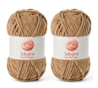 2 Pack Chunky Chenille Yarn for Crocheting, Baby Yarn for Crocheting Soft Blanket, 174.9 yds /7 oz Crochet Yarn, Bulky 5 Amigurumi Yarns, Fluffy Velvet Yarns for Knitting Crafts (2 Deep Khaki)