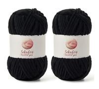 2 Pack Chunky Chenille Yarn for Crocheting, Baby Yarn for Crocheting Soft Blanket, 174.9 yds /7 oz Crochet Yarn, Bulky 5 Amigurumi Yarns, Fluffy Velvet Yarns for Knitting Crafts (2 Black)