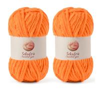 2 Pack Chunky Chenille Yarn for Crocheting, Baby Yarn for Crocheting Soft Blanket, 174.9 yds /7 oz Crochet Yarn, Bulky 5 Amigurumi Yarns, Fluffy Velvet Yarns for Knitting Crafts (2 Orange)