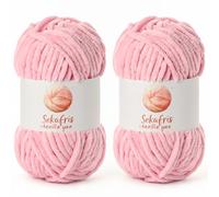 2 Pack Chunky Chenille Yarn for Crocheting, Baby Yarn for Crocheting Soft Blanket, 174.9 yds /7 oz Crochet Yarn, Bulky 5 Amigurumi Yarns, Fluffy Velvet Yarns for Knitting Crafts (2 Peach Pink)