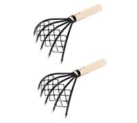 2 Pack Clam Rake with Sturdy Wooden Handle - Durable Carbon Steel Tool for Shellfish & Seafood Harvesting on Beach, Coast, and Shoreline Adventures