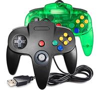 2 Pack Classic N64 Controller, miadore N64 Wired USB PC Game pad Joystick, N64 Bit USB Wired Game Stick Joy pad Controller for Windows PC MAC Linux Raspberry Pi 3 Sega Genesis (Clear Green/Black)