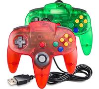2 Pack Classic N64 Controller,N64 Wired USB PC Game pad Joystick, N64 Bit USB Wired Game Stick Joy pad Controller for Windows PC MAC Linux Raspberry Pi 3 Sega Genesis (Clear Green/Clear Red)