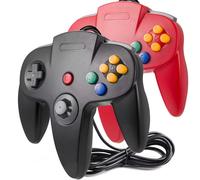 2 Pack Classic N64 Controller, suily N64 Wired USB PC Game pad Joystick, N64 Bit USB Wired Game Stick Joy pad Controller for Windows PC MAC Linux Raspberry Pi 3 Sega Genesis (Black/Red)