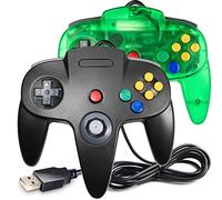 2 Pack Classic N64 Controller, suily N64 Wired USB PC Game pad Joystick, N64 Bit USB Wired Game Stick Joy pad Controller for Windows PC MAC Linux Raspberry Pi 3 Sega Genesis (Clear Green/Black)
