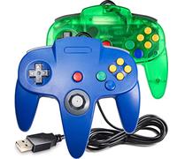 2 Pack Classic N64 Controller, suily N64 Wired USB PC Game pad Joystick, N64 Bit USB Wired Game Stick Joy pad Controller for Windows PC MAC Linux Raspberry Pi 3 Sega Genesis (Clear Green/Blue)