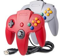 2 Pack Classic N64 Controller, suily N64 Wired USB PC Game pad Joystick, N64 Bit USB Wired Game Stick Joy pad Controller for Windows PC MAC Linux Raspberry Pi 3 Sega Genesis (Gray/Red)