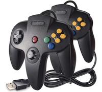 2 Pack Classic N64 Usb Controller,kiwitat Retro N64 Bit Wired Pc Controller Gamepad For Windows Pc Mac Linux Retropie Black.