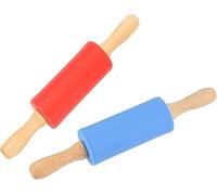 2 Pack Classic Small Rolling Pin for Kids,Wooden Handle Non Stick Silicone Rolling Pin for Dough, Pizza, Pastry Kitchen, Baking Equipment.