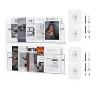 2 Pack Clear Acrylic Magazine Rack, Wall Mount Hanging Bookshelf Literature Storage Rack Record Holder, Wall Book Racks Brochure File Display Shelf for Waiting Room, Living Room, Office, Home