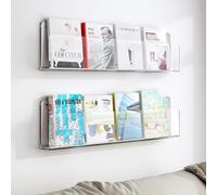 2 Pack Clear Acrylic Magazine, Wall Mount Bookshelf Magazine Rack, Literature Storage Rack Brochure File Display Shelf for Waiting Room, Living Room, Office, Home/40Cm/15.7In