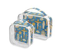 2 Pack clear Art Oil Painting Church Blue toiletry bag hanging TSA approved transparent makeup bag small Airport Airline Compliant, Art oil painting church blue, Art oil painting church blue