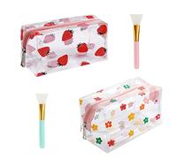 2-Pack Clear Cosmetic Bag, with 2 Silicone Brushes, Portable Makeup Storage Bag, PVC wash Bag, Zipper Pencil case, Cute Cartoon Cosmetic Bag, Travel Accessories