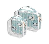 2 Pack clear Cute Cartoon Pandas Moon Strips men toiletry bag TSA approved transparent makeup brush bag Airport Airline Compliant, cute cartoon pandas moon strips, cute cartoon pandas moon strips