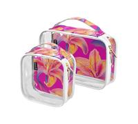 2 Pack Clear Decorative Hanging Toiletry Bag TSA Approved Nature Lily Flower Hot Pink Water-Resistant Cosmetic Bags for Women Travel Set Men’s Shaving kit Bolsa de maquillaje