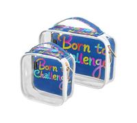 2 Pack Clear Decorative Hanging Toiletry Bags TSA Approved Colorful Word Born to Challenge Multifunctional Travel Makeup Bag Men’s Shaving kit Bolsa de maquillaje