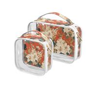 2 Pack Clear Decorative Hanging Travel Toiletry TSA Approved Lily Flowers Orange Background Japanese Woodblock Prints Waterproof Clear Cosmetic Bag Airport Airline Compliant para maquillaje