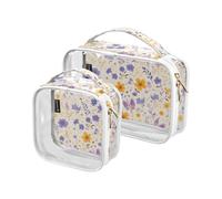 2 Pack Clear Decorative Large Toiletry Bags for Women TSA Approved Fairy Purple Yellow Portable Clear Makeup Bag Travel Essential de maquillaje