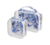 2 Pack Clear Decorative Makeup and Toiletry TSA Approved Delicate Cartoon Caracal Cat Waterproof Clear Cosmetic Bag Travel Essential de maquillaje para
