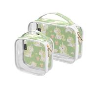 2 Pack Clear Decorative Makeup and Toiletry TSA Approved Delicate Cartoon Unicorns Light Green Water-Resistant Travel Cosmetic Bags for Women Shaving Essentials Bolsa de almacenamiento