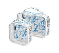 2 Pack Clear Decorative Men Toiletry Bag TSA Approved Cartoon Leafy Sea Dragon Sky Blue Portable Cosmetic Bags for Women Travel Set Men’s Shaving kit para maquillaje