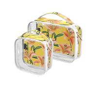 2 Pack Clear Decorative Mens Toiletry Bag TSA Approved Nature Lily Flower Yellow Waterproof Makeup Organizer Bag Men’s Shaving kit Bolsa de almacenamiento
