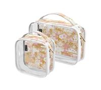 2 Pack Clear Decorative Mens Toiletry Bags TSA Approved Rose Gold Vintage Flowers Waterproof Makeup Organizer Bag Travel Essential maquillaje