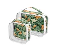 2 Pack Clear Decorative Toiletry Bag for Women TSA Approved Vintage Orange Lily Flower Green Leaves William Morris Style Water-Resistant Makeup Bag Travel Travel Essential de maquillaje