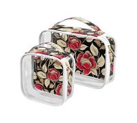 2 Pack Clear Decorative Toiletry Bag Hanging TSA Approved Red Vintage Rose Flowers Multifunctional Makeup Bag Travel Travel Essential Bolsa de maquillaje