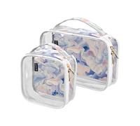 2 Pack Clear Decorative Toiletry Bag Large TSA Approved Abstract Mushrooms Digital Illustration Blue Pink White Multifunctional Cosmetic Bag Travel Shaving Essentials de maquillaje