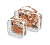 2 Pack Clear Decorative Toiletry Bag Large TSA Approved Vintage Lily Flowers Orange Japanese Woodblock Prints Portable Clear Makeup Bag Men’s Shaving kit Bolsa de maquillaje