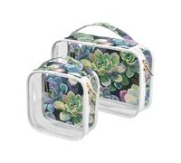 2 Pack Clear Decorative Toiletry Bag Men TSA Approved Succulent Art Illustration Green Purple Transparent Bags for Women Travel Essential Bolsa de almacenamiento