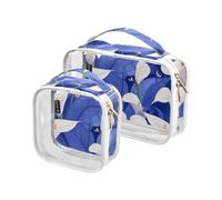 2 Pack Clear Decorative Toiletry Bag Set TSA Approved Nature Calla Lily Royal Blue Reusable Small Cosmetic Bag Men’s Shaving kit de maquillaje para