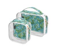 2 Pack Clear Decorative Toiletry Hanging Bag TSA Approved Cartoon Lily of Valley Turquoise Multifunctional Clear Makeup Bag Men’s Shaving kit de maquillaje para