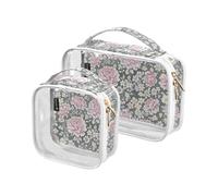 2 Pack Clear Decorative Travel Bag Toiletry TSA Approved Vintage Chinese Floral Peony Grey Peach Waterproof Clear Makeup Bag Travel Essential Bolsa de maquillaje