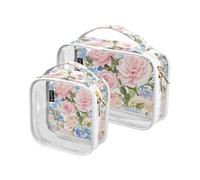 2 Pack Clear Decorative Travel Toiletry Bag TSA Approved Pink Blue Vintage Rose Multifunctional Makeup Bag Journey Travel Essential para maquillaje